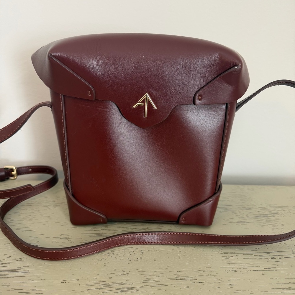 $575 MANU ATELIER Mini Pristine Leather Crossbody Bag Red Merlot Burgundy